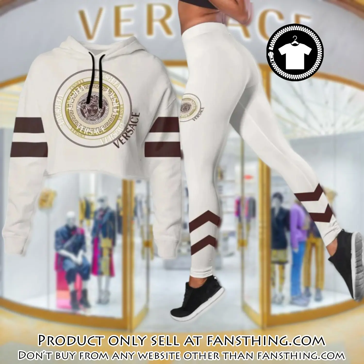 Versace medusa white luxury brand clothes leggings and crop top set for women fst5541794